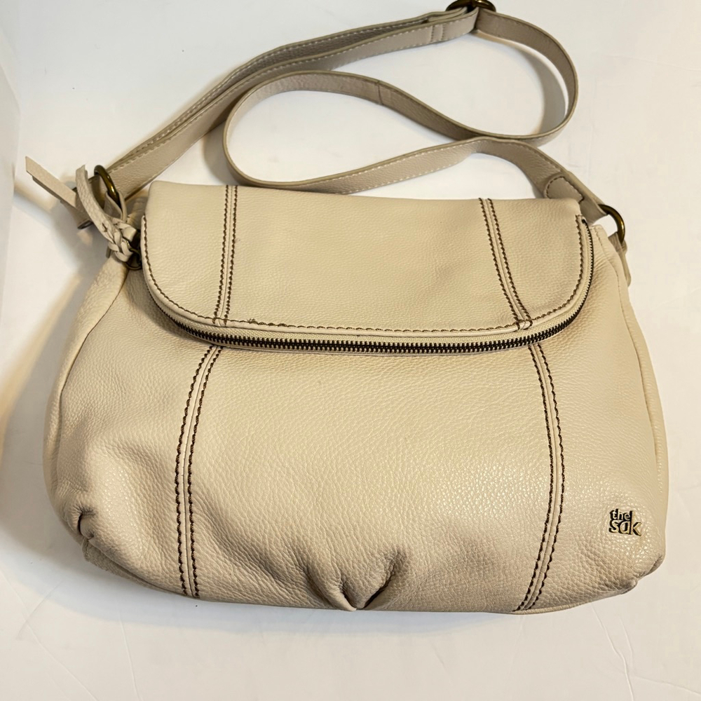 The Sak Cream Leather Flap Crossbody Bag